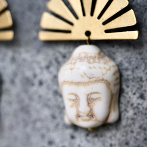 Buddha Earrings With Brass Sun Crown Boho earrings hippie earrings yoga earrings sun earrings ethnic earrings religious earrings ancient image 3