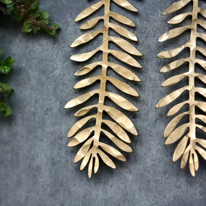 Gold Leaf Earrings Made From Raw Brass That Has Been Beaten and Hammered Bohemian, handmade nature style earrings image 3