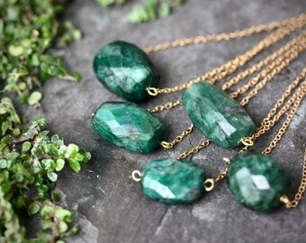 Emerald necklace, emerald green necklace emerald nugget necklace natural stone rough cut gemstone necklace semi-precious necklace