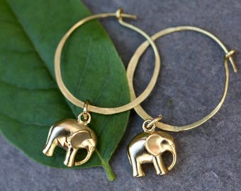 Elephant Earrings elephant jewelry hoop earrings gold hoop earrings small hoops animal earrings African earrings gold hoops wildlife