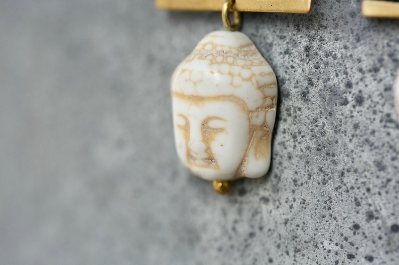 Buddha Earrings With Brass Sun Crown Boho earrings hippie earrings yoga earrings sun earrings ethnic earrings religious earrings ancient image 4