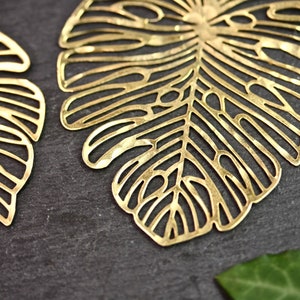 Gold Leaf Earrings with pearl finish, monstera earrings statement earrings big leaf earrings big gold earrings Etsy's Pick image 2