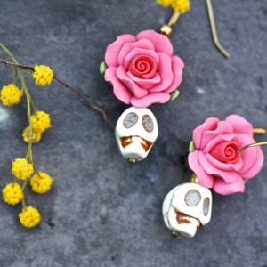 Day of the dead earrings, halloween earrings, skull earrings, frida earrings flower earrings hallloween jewellery dia de los muertos mexican