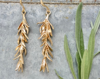 Rosemary Earrings, gold leaf earrings gold dangle earrings dangle gold earrings nature earrings gold boho earrings leaf gold earrings