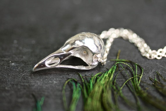 Bird Skull Necklace Sterling Silver Necklace Skull Necklace Witch