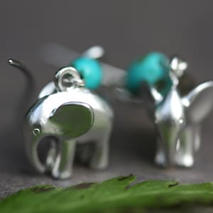 Elephant earrings, animal earrings, african earrings, turquoise earrings, elephant jewelry, silver earrings, silver elephant, boho earrings