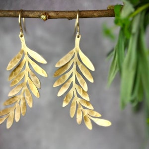 Gold Leaf Earrings, beaten earrings bridesmaids earrings big boho earrings gold nature earrings boho bridal earrings beaten gold earrings image 3