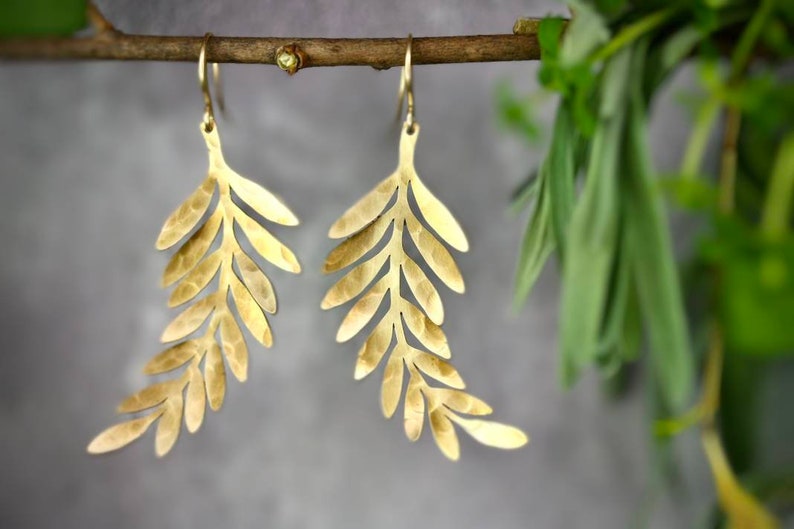 Gold Leaf Earrings, beaten earrings bridesmaids earrings big boho earrings gold nature earrings boho bridal earrings beaten gold earrings image 3