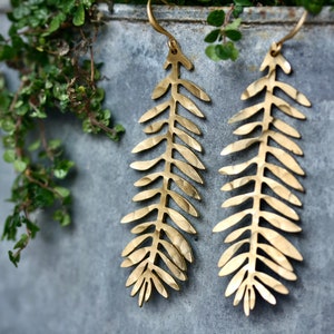 Gold Leaf Earrings Made From Raw Brass That Has Been Beaten and Hammered Bohemian, handmade nature style earrings image 2