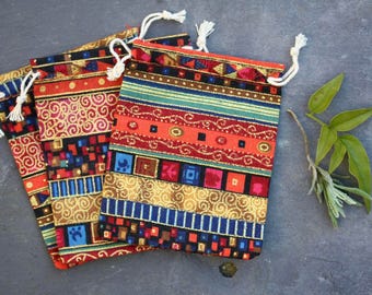 Boho Gift Bags - Set of 3 Textile Drawstring Pouches