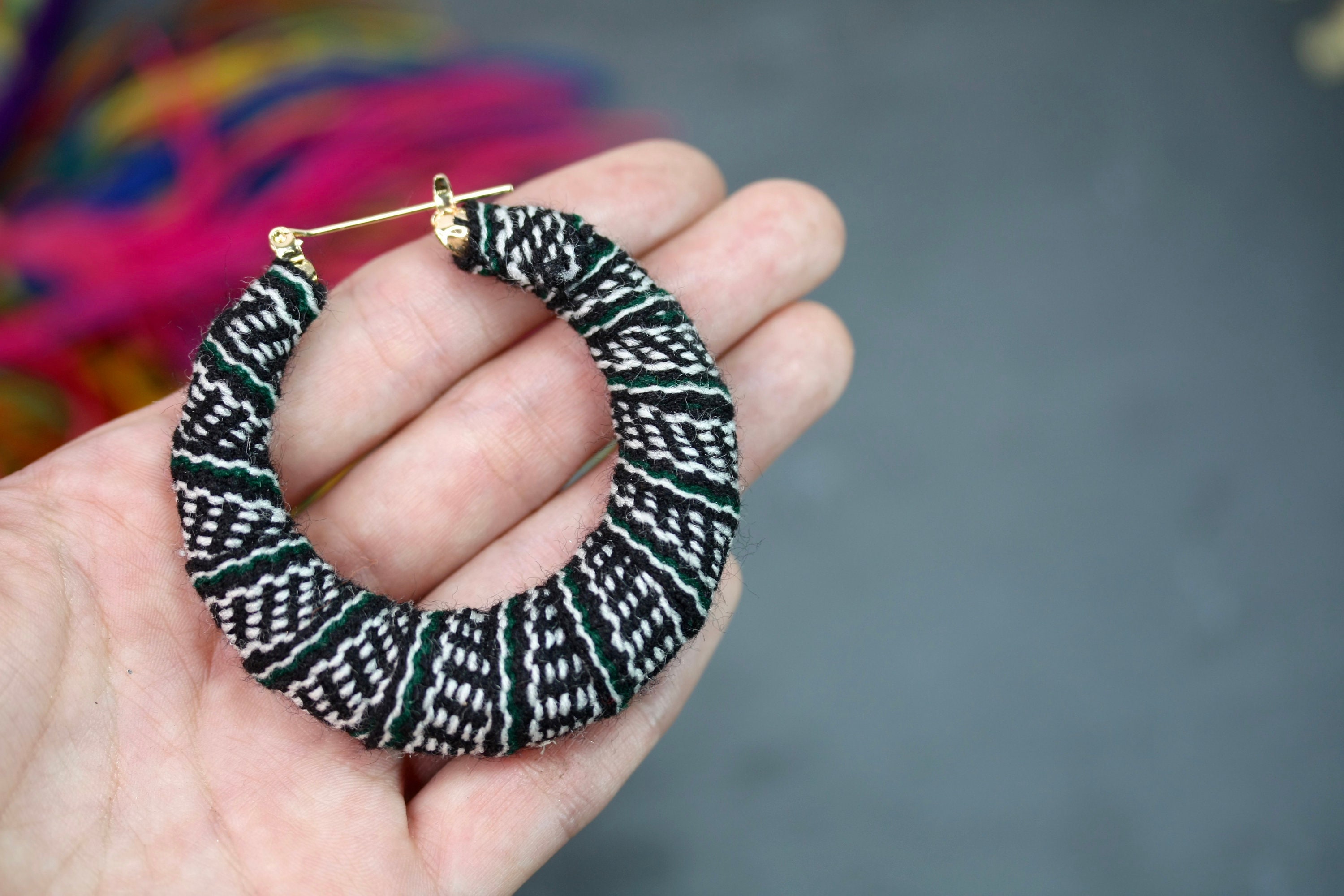 Hoop Earrings, Black White Hoops, Big Hoops, Boho Hoops