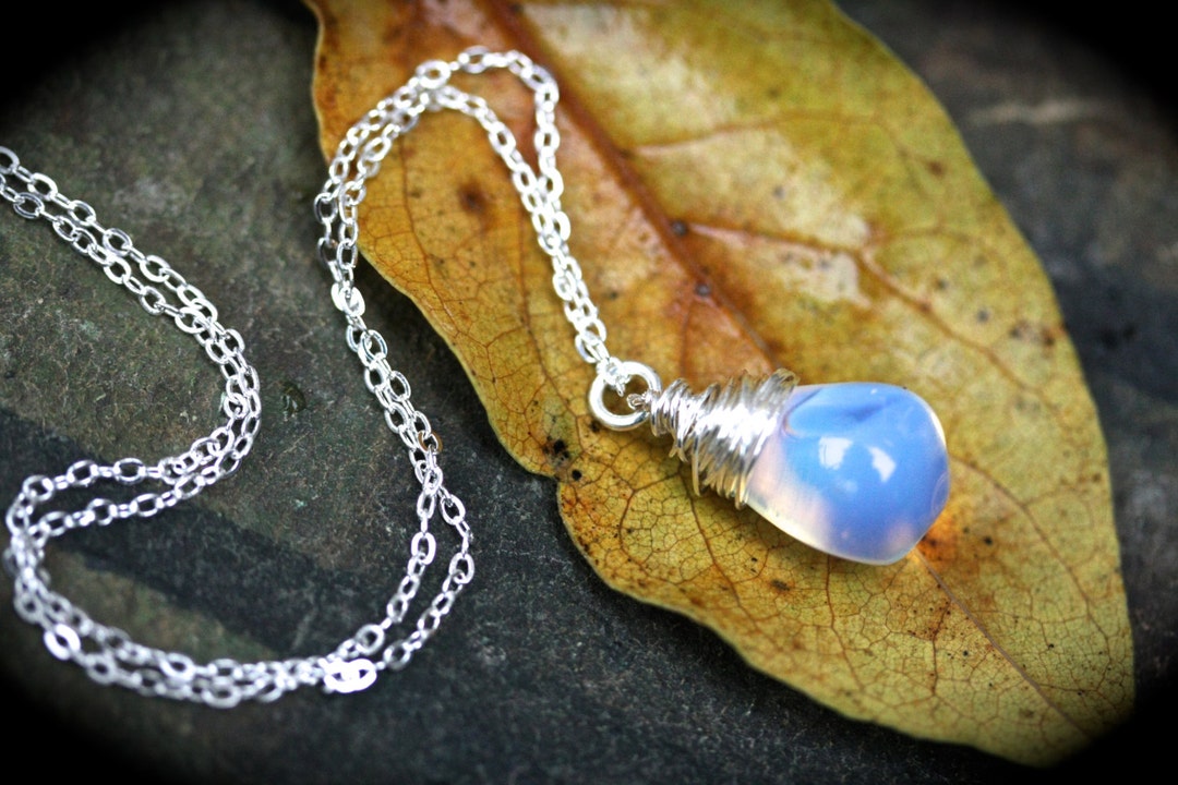 Opalite Drop Necklace, Glow Necklace Silver Drop Necklace Silver Glow