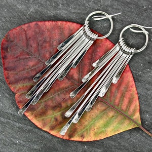 Silver Statement Hammered Fringe Earrings - Covered in a 18k white gold
