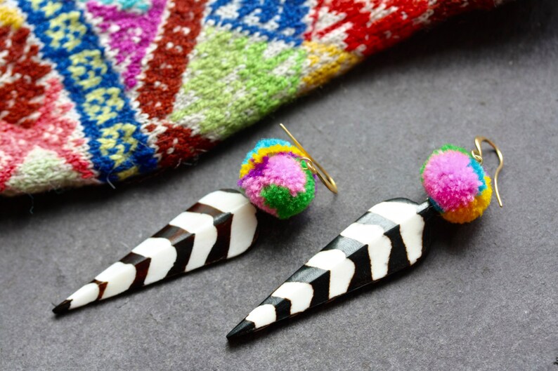 Pom pom earrings boho earrings festival earrings colourful earrings colorful earrings tribal earrings hippie earrings bohemian earrings image 4