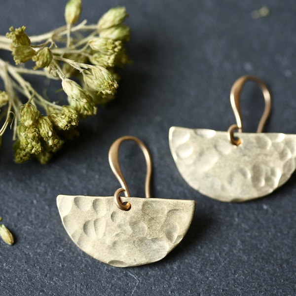 Hammered Gold Earrings, Half circle Earrings, Gold minimum Earrings, Gold Drop Earrings, Minimalist Jewellery gold earrings simple Earrings