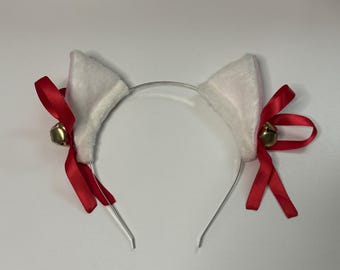 Faux Fur Kitty Cat Ears Headband – Red Bows, Cosplay Accessory