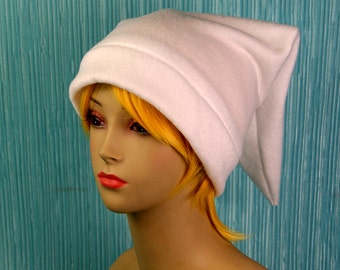 Fleece Link Hat - Legend of Zelda Inspired Classic Kokiri WHITE Link Video Game Cosplay Cap Fantasy Elf Mage Renaissance