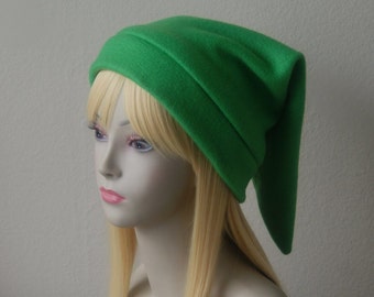 Fleece Link Hat - Legend of Zelda Inspired Classic Kokiri GREEN Link Video Game Cosplay Cap Fantasy Elf Mage Medieval Style