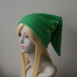 Fleece Link Hat - Legend of Zelda / Twilight Princess Inspired GREEN Link Video Game Cosplay Cap Fantasy Elf Medieval Style