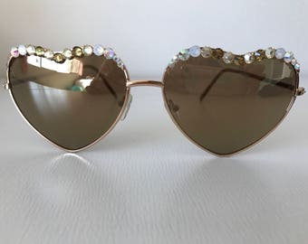 Gold heart aviators with crystals