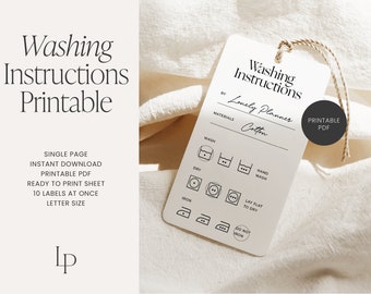 May include: Printable washing instructions label for cotton clothing. The label includes icons for washing, drying, and ironing. The label is designed by Lonely Planner.
