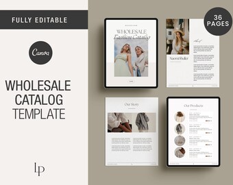 Catálogo de productos Canva editable, plantilla de hoja de línea mayorista, guía de precios, plantilla de catálogo mayorista, folleto minorista de moda, retrato