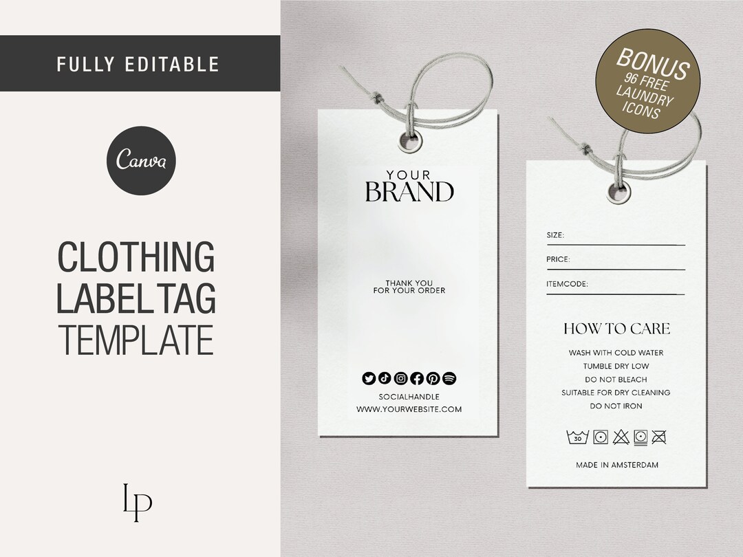 Editable Clothing Hang Tag Printable, Custom Clothing Tags, Hang Tag ...