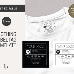 Editable Clothing Tag Template, DIY tshirt Neck Label Tags, Custom clothing tags, Wash Care Card, Garment Care Tag Template, Canva Label Tag