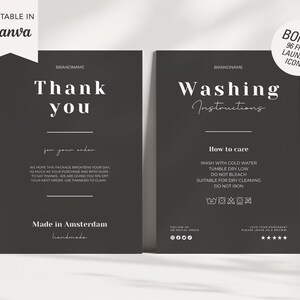 Minimale Pflege Karte Vorlage, bearbeitbare Pflege Anweisungen, Danke Karte Canva, Hemd Pflege Karte, Kleidungsstück Pflege Karte, Mode Canva Vorlage
