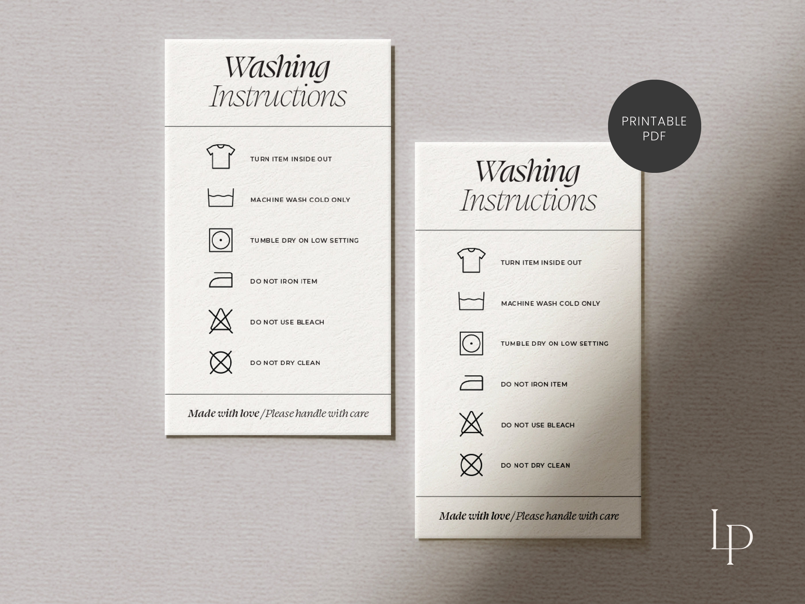 T Shirt Care Card Printable, Washing Instructions, T-shirt Packaging, Printable Shirt Care Card ...