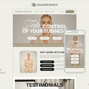Virtual Assistant, Squarespace 7.1 website template, Minimal Modern website theme for service-based businesses, Digital Support Professional