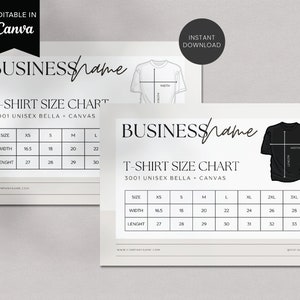 Size Chart Template, Bella Canvas 3001, Tshirt Measurements, 3001 Size Chart, Unisex Jersey T-shirt, Bella Canvas Size Chart, Canva Template