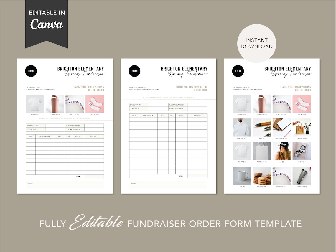 Editable Fundraising Form Template, School Fundraiser Form, Editable