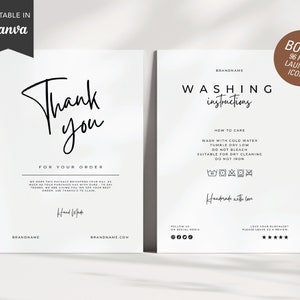 Editable Care Card, Washing Instructions Template, Custom Thank You Card Canva,  Shirt Care Card, Garment Care Card, Fashion Canva Template