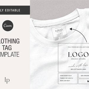 Editable Clothing Tag Template, DIY tshirt Neck Label Tags, Custom clothing tags, Wash Care Card, Garment Care Tag Template