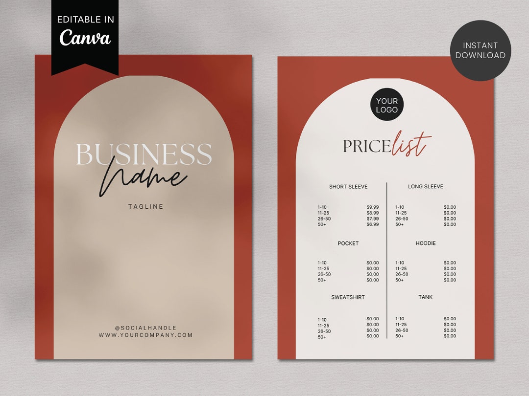 Wholesale Price List Custom Clothing Price Flyer Etsy