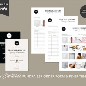 Editable Fundraising Flyer Template, School Fundraiser Froms, Editable Charity Events, Donation Form, Donation Tracker, Canva Template