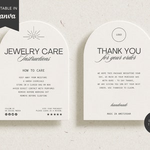 Bewerkbare sieraden zorgkaartsjabloon met zakelijke bedankkaart, afdrukbare sieraden zorgkaartinzet, minimalistische zorgkaart, voeg uw logo toe