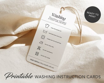 Apparel Care Instructions Card, Shirt Care Card, Small Business Supplies, Clothing Washing Instructions, Ready To Print, Instant Download