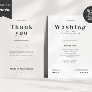Waschanleitung Kartenvorlage, bearbeitbare Pflege Karte, Danke Karte Canva, Hemd Pflege Karte, Kleidungsstück Pflege Karte, Mode Canva Vorlage
