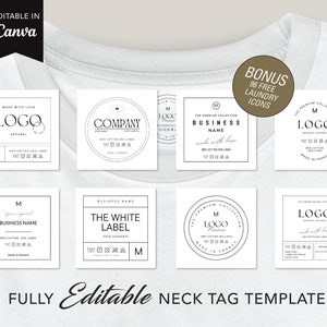 Custom Clothing Tags Template, Editable Care Card, DIY tshirt Neck Label Tags, Wash Care Card, Garment Care Template, Clothing Starter Pack