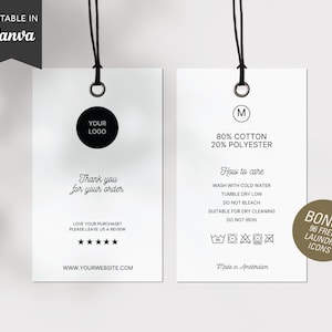 Bearbeitbare Waschanleitung Kartenvorlage, druckbare Kleidungspflegekarte, Dankeskarte, Canva-Vorlage, Tshirt-Verpackungseinsatz, Minimal