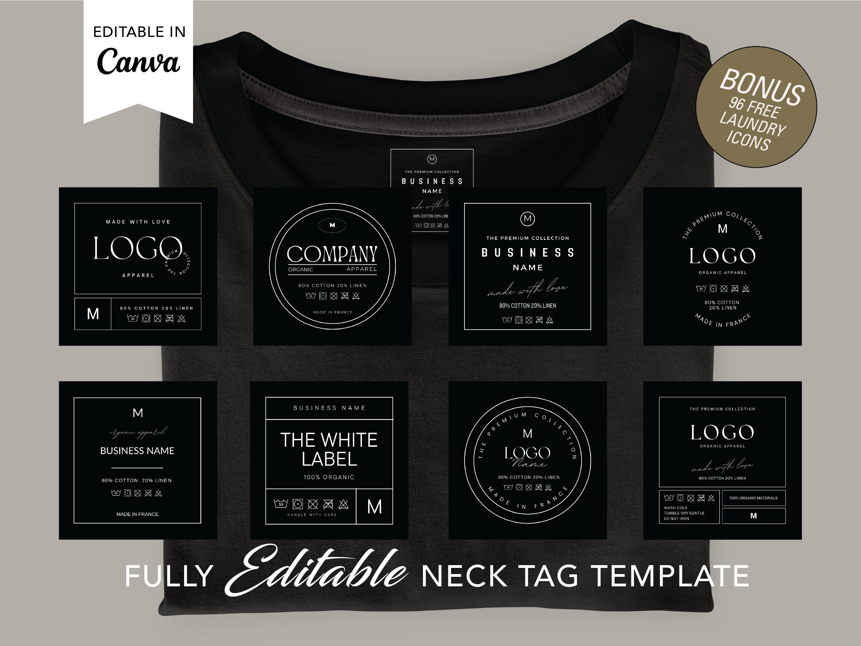 Editable Hang Tag Template, Price Tag Template, Washing Instructions,  Custom Clothing Tag, Printable Clothing Care Hang Tags, Business Tag 