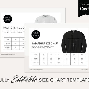 Gildan Size Chart Template, Size Chart Mockup, Unisex Size Chart, Size Guide, Gildan 18000 crewneck sweatshirt, Size Chart Gildan