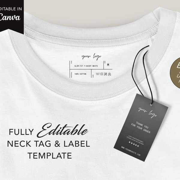 Canva Neck Tag & Label Template, DIY tshirt Neck Label Tags, Custom clothing tags, Wash Care Card, Garment Care Tag Template, Canva Label