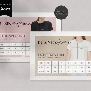 Pode incluir: Uma tabela de tamanhos para t-shirts unissex, mostrando as medidas de largura e comprimento em centímetros para os tamanhos XS, S, M, L, XL, 2XL e 3XL. A tabela é etiquetada como "T-Shirt Size Chart" e "3001 Unisex Bella - Canvas".