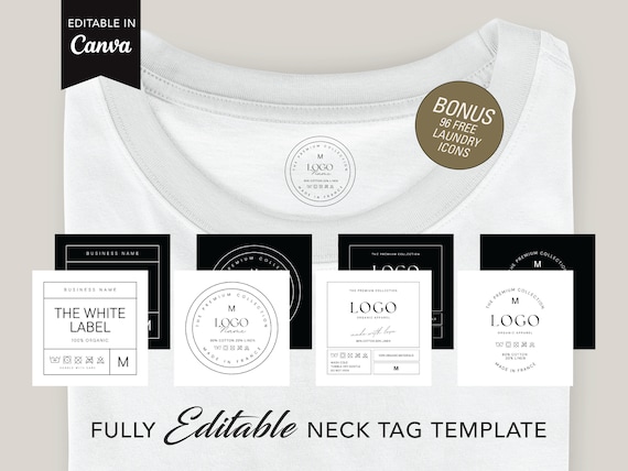 Printable Clothing Labels, Clothing Size Labels, Custom Clothing Tags,  Clothing Care Labels, Clothing Tag Template, Neck Label, Clothing Tag 