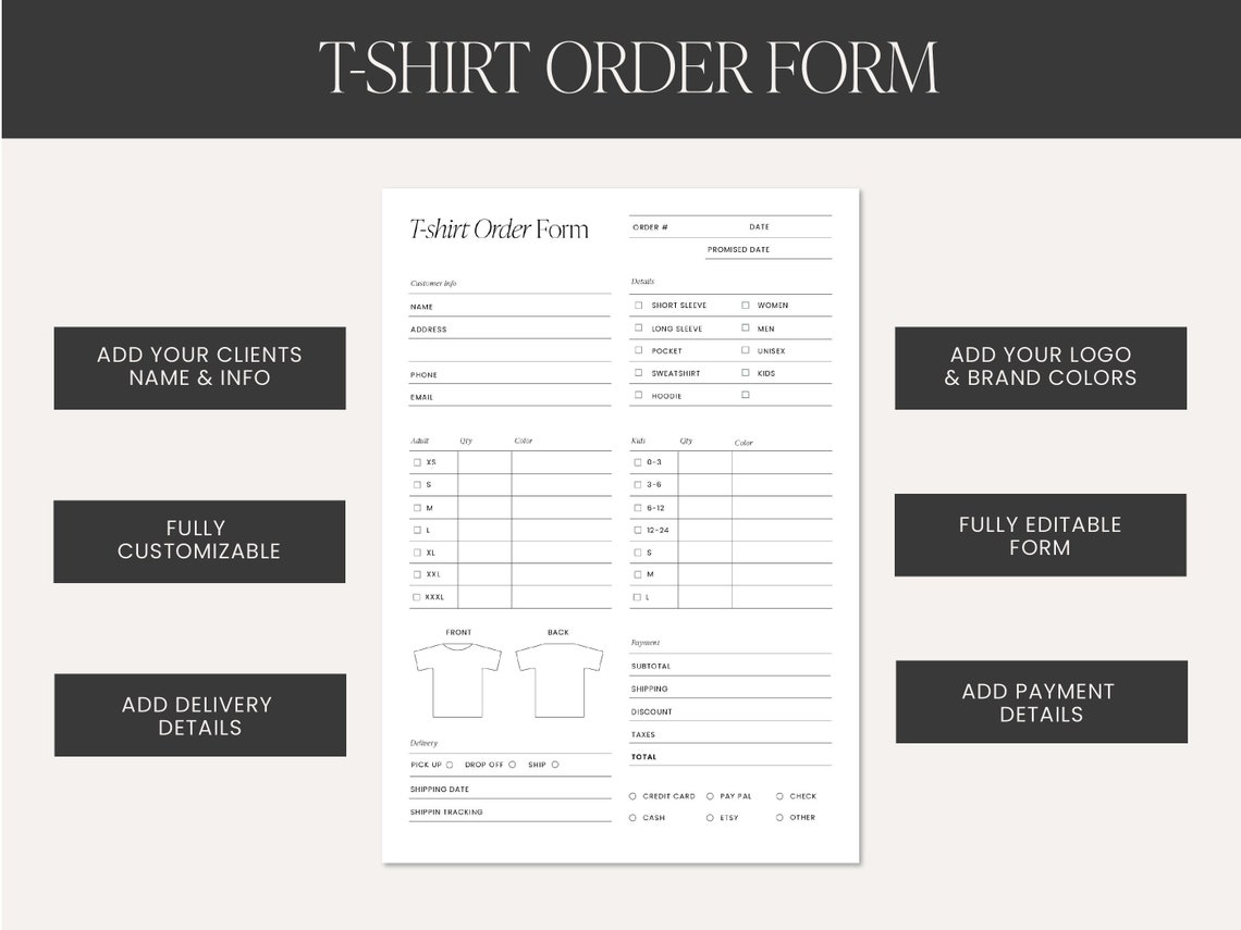 Custom T-shirt Order Form Canva Template Printable Tshirt - Etsy