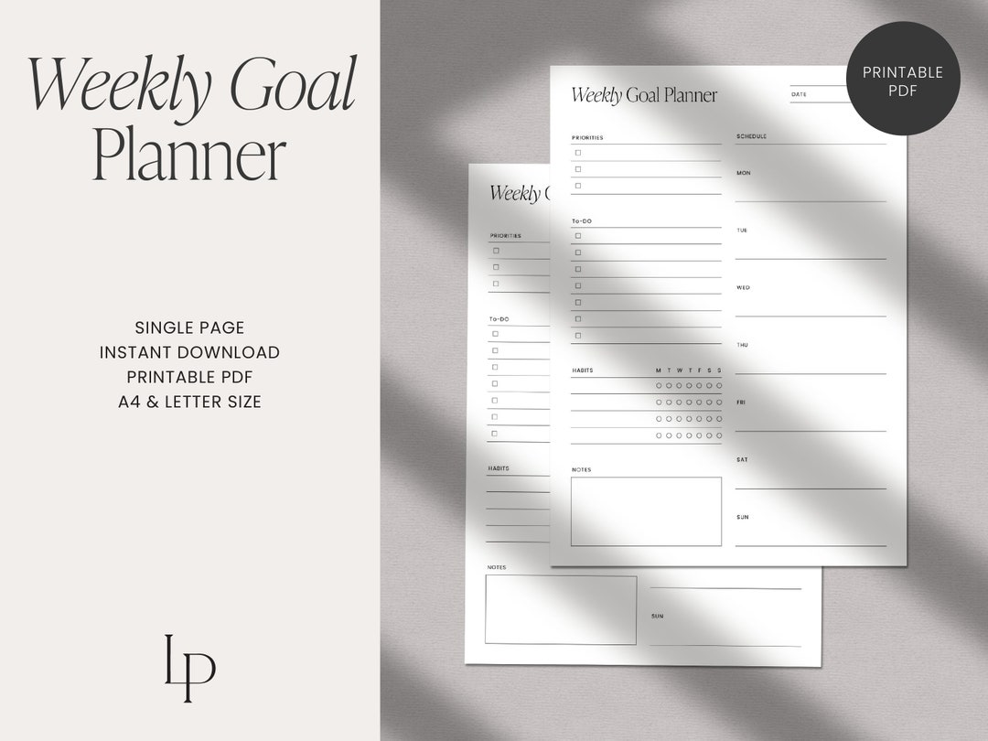Minimalist Weekly Planner Printable Goal Setting Journal - Etsy