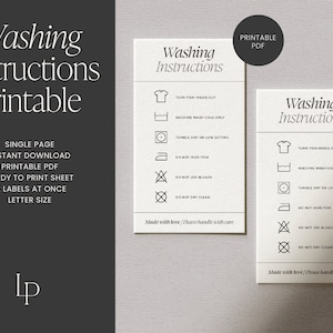 T shirt Care Card Printable, Washing Instructions, T-shirt Packaging, Printable Shirt Care Card, Clothing Packaging, Printable Care Cards